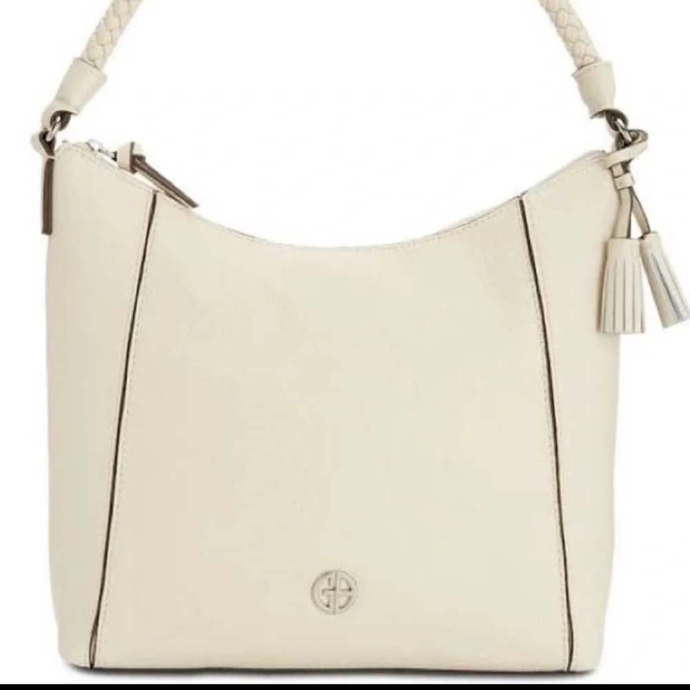 NWT GIANI BERNINI BRAID HANDLE PEBBLE HOBO BAG , IVORY
